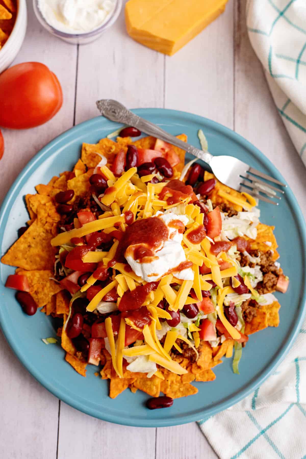 Fiesta taco salad on plate.