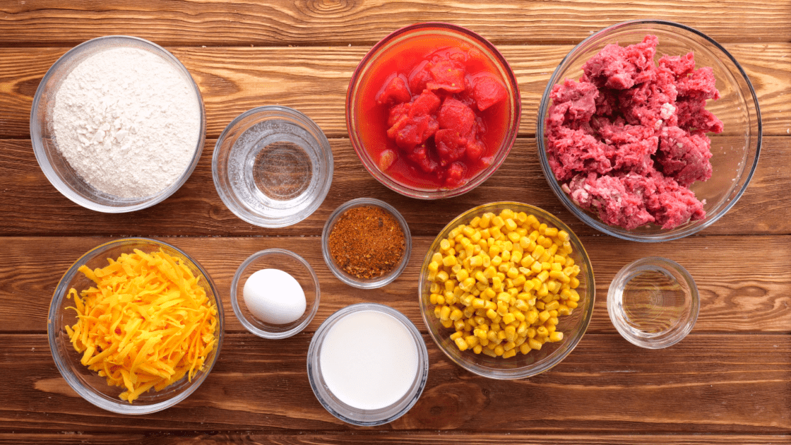 Ingredients for Mexican cornbread casserole.