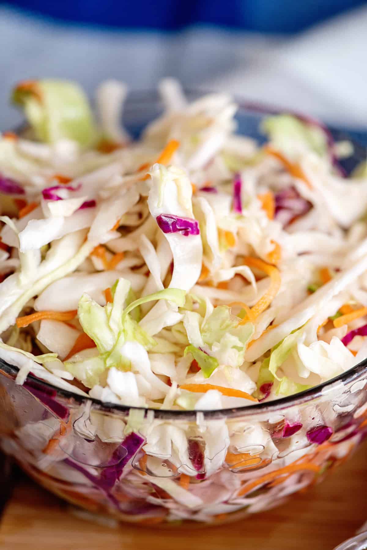 A bowl of vinegar slaw. A great Easter side dish recipe.