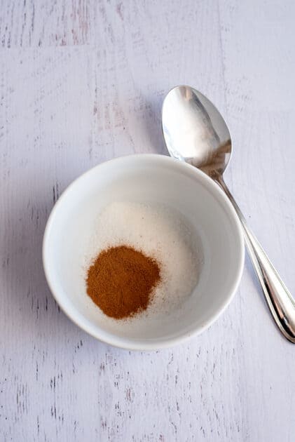 In a small bowl, combine sugar, cinnamon, and salt.