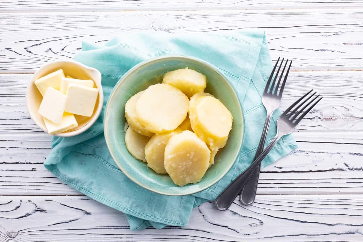 Bowl of stewed potatoes.