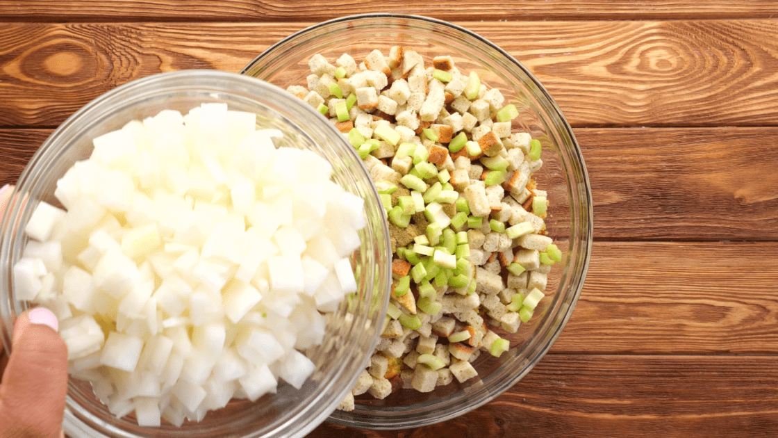 Add onion to mixing bowl.