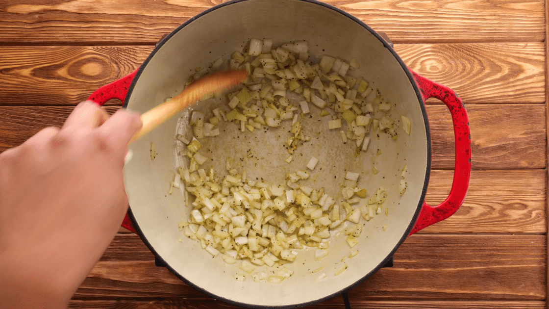 Cook onions until translucent.