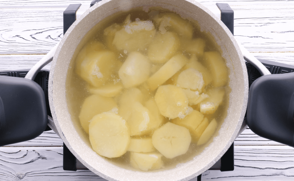 Take potatoes off heat and drain well.