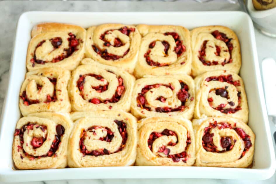 Baked cranberry orange rolls.