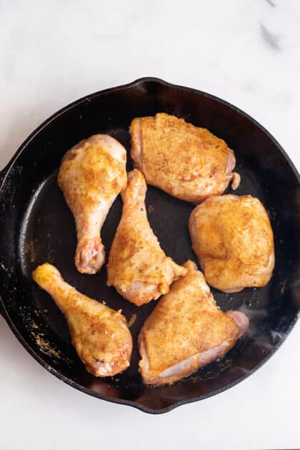 Fry chicken in hot skillet.