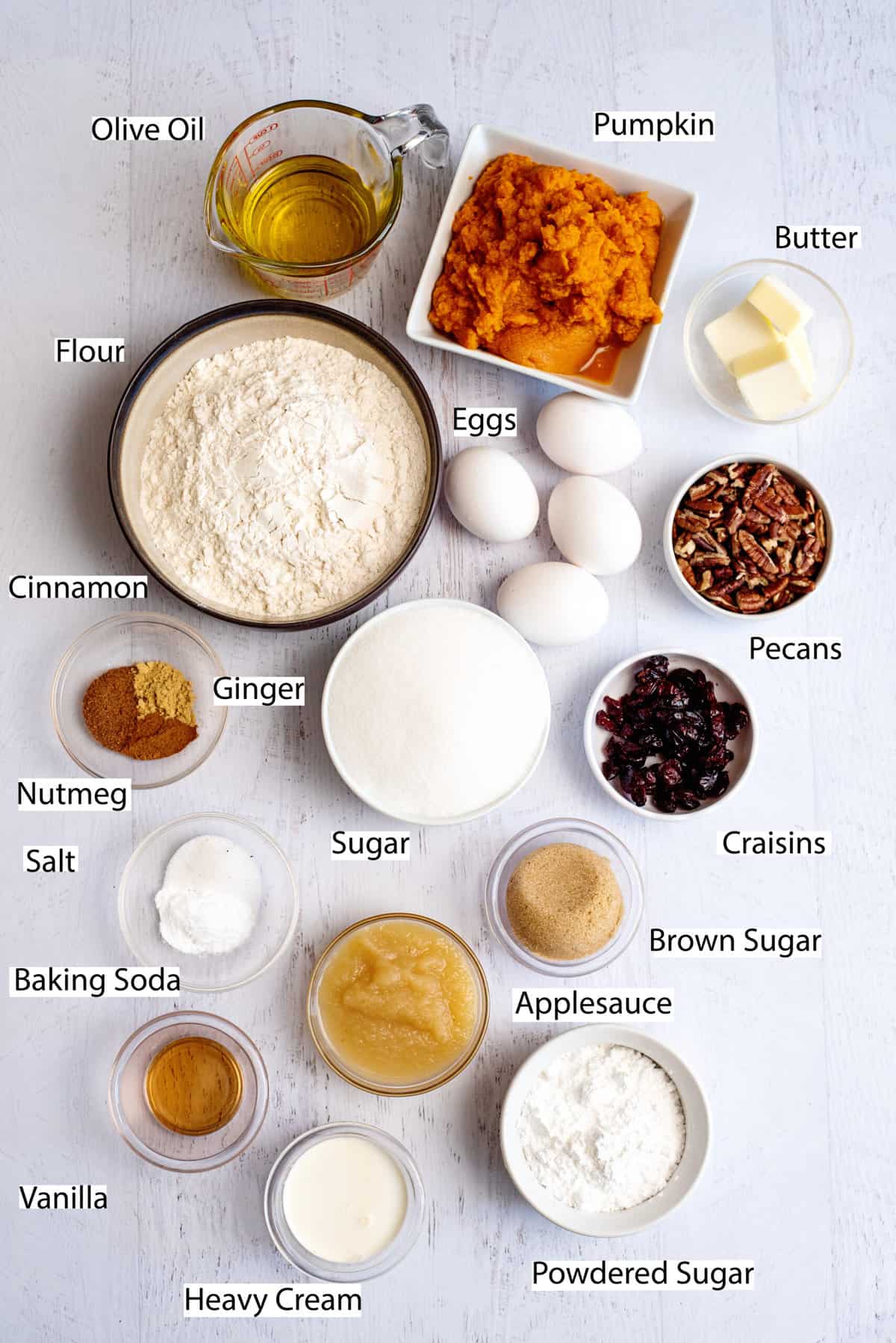 ingredients for pumpkin cranberry bread