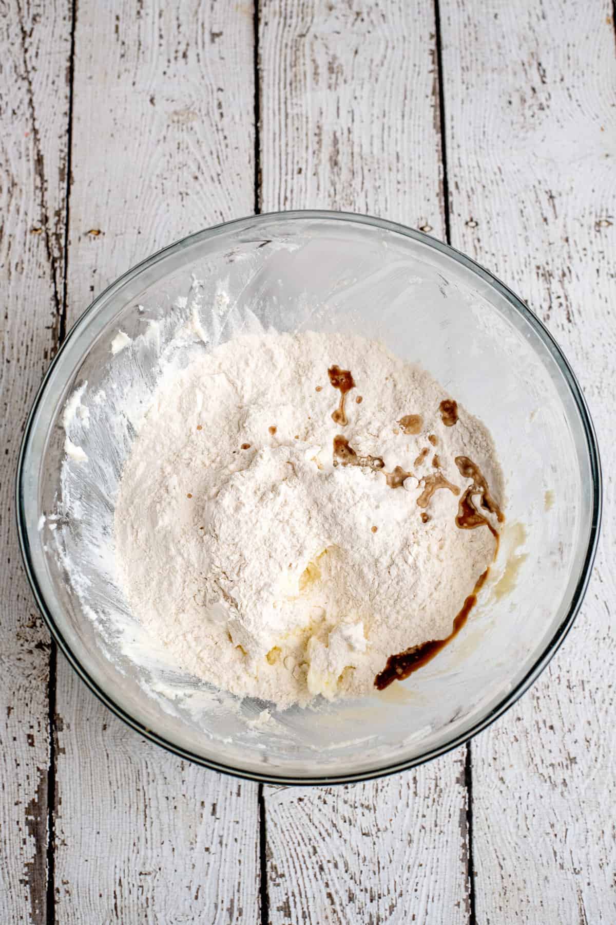 mix in flour and sugar until well-combined and add vanilla