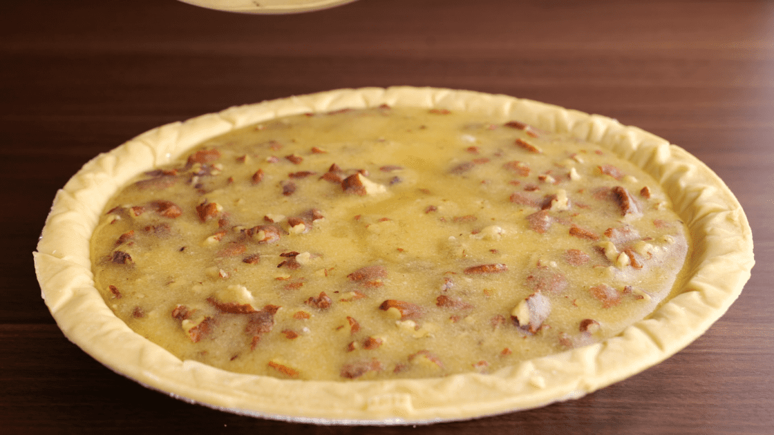 Pour pie batter into unbaked pie crust.