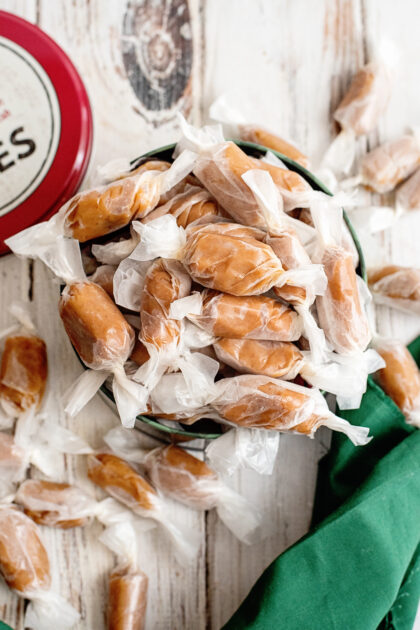 A big bowl of homemade caramels.