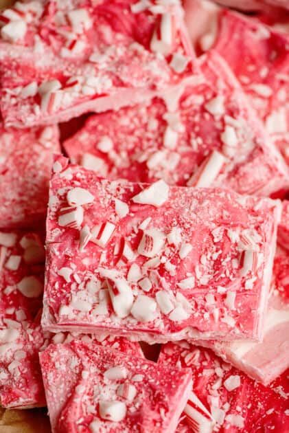 Stack of candy cane bark pieces.