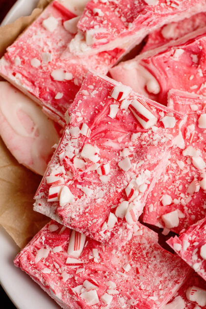 Close-up of candy cane bark.