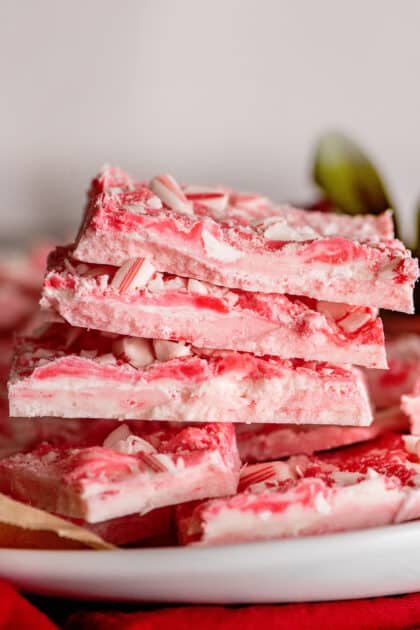 Plate of candy cane bark.