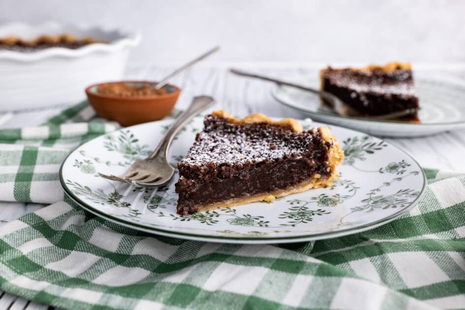A slice of chocolate chess pie.