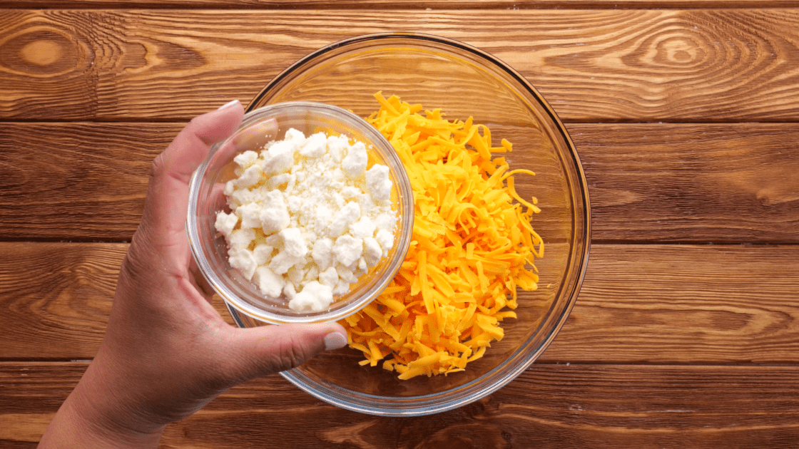 Add feta to mixing bowl.