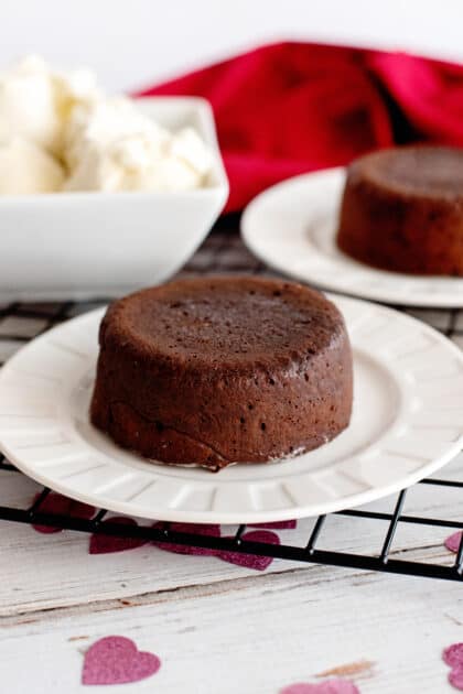 Molten chocolate cake on plate.
