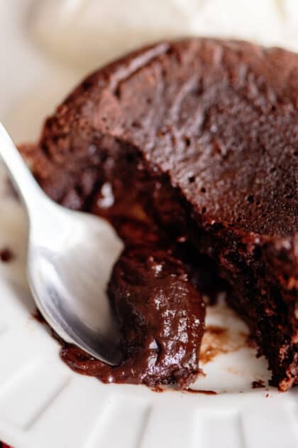 Spoonful of molten chocolate cake center.
