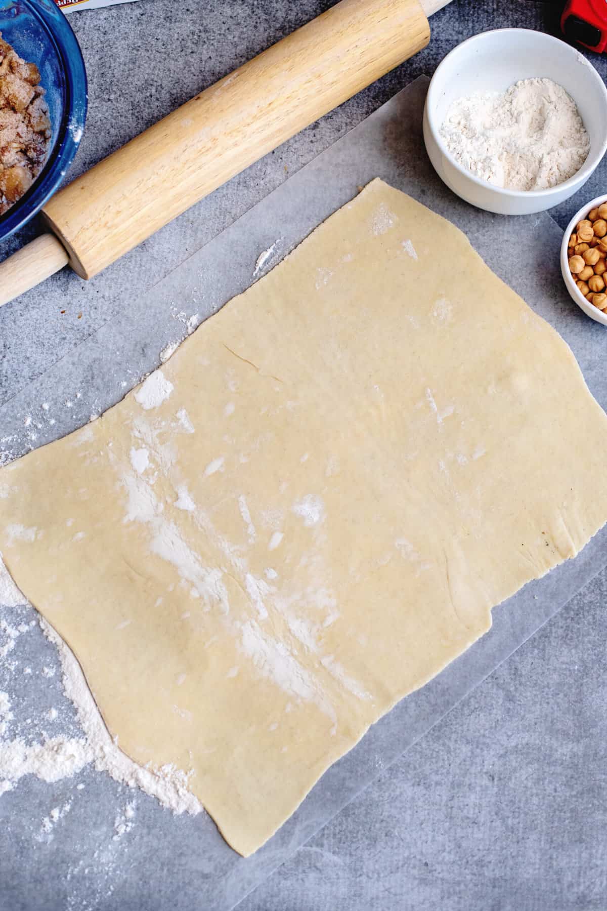 roll out puff pastry for apple pinwheels