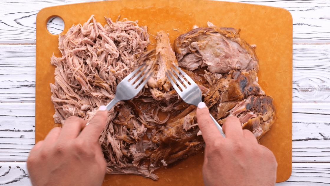 For pulled pork sliders, shred pork roast with forks.