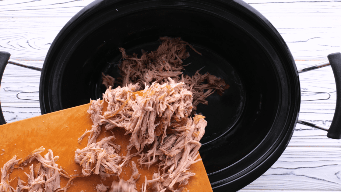 For pulled pork sliders, return shredded pork from slow cooker.