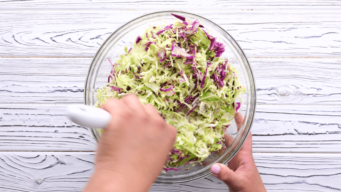 Mix coleslaw ingredients together.