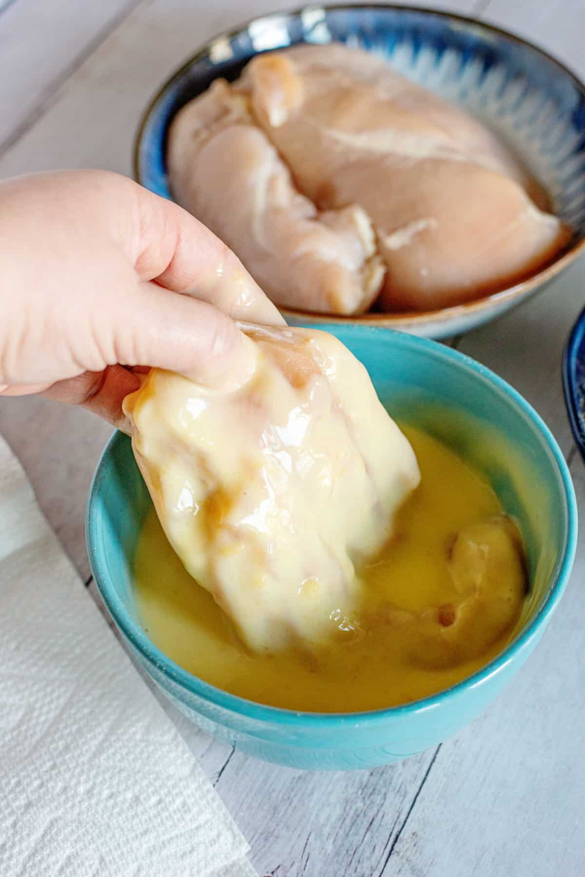 dip the chicken breast in the soup mix