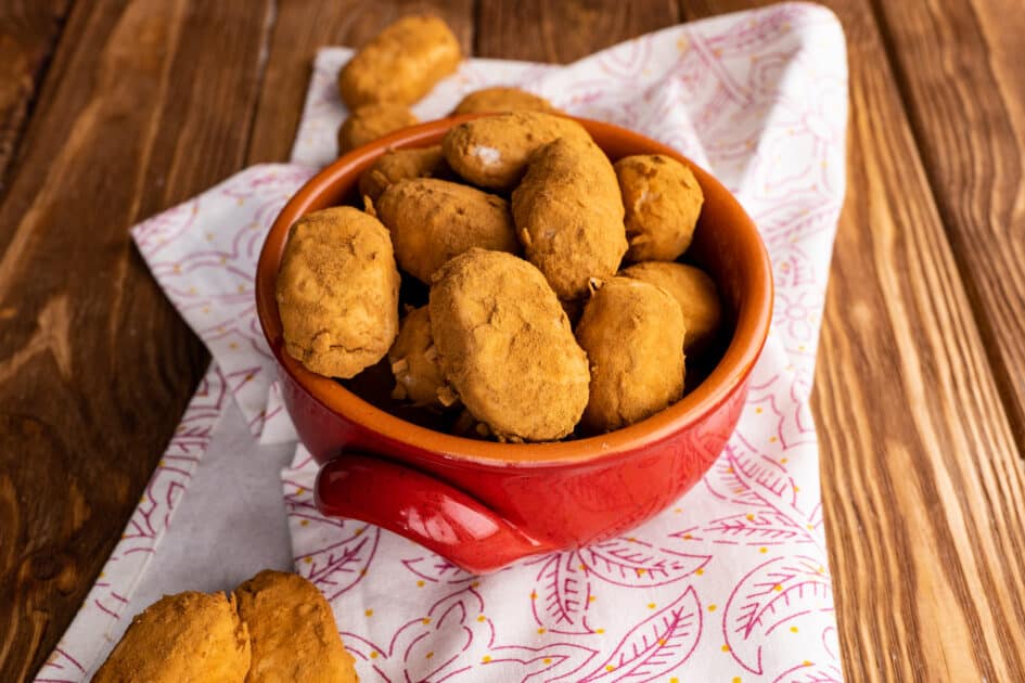 Bowl of Irish potato candy.