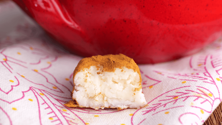 Looking inside an Irish potato candy.