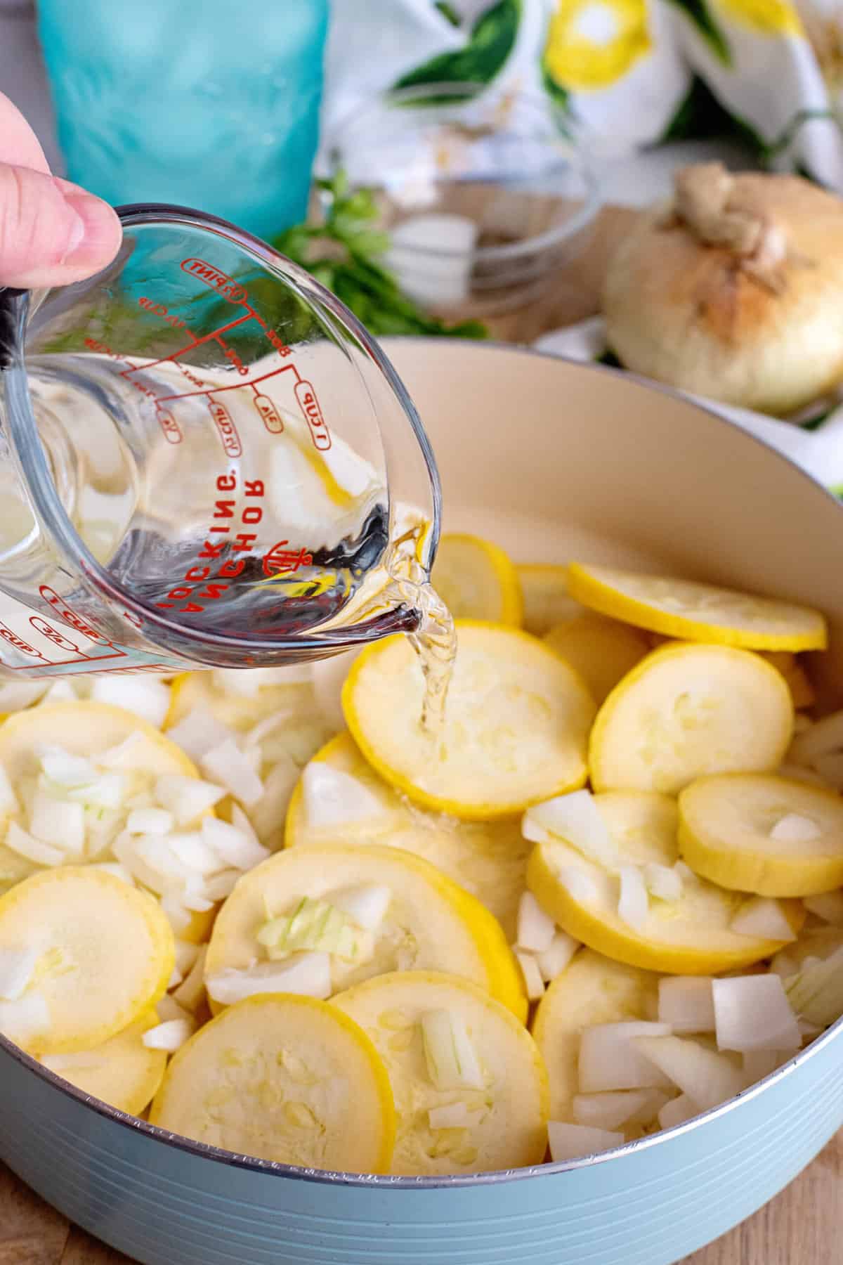 Add cup of water to skillet.