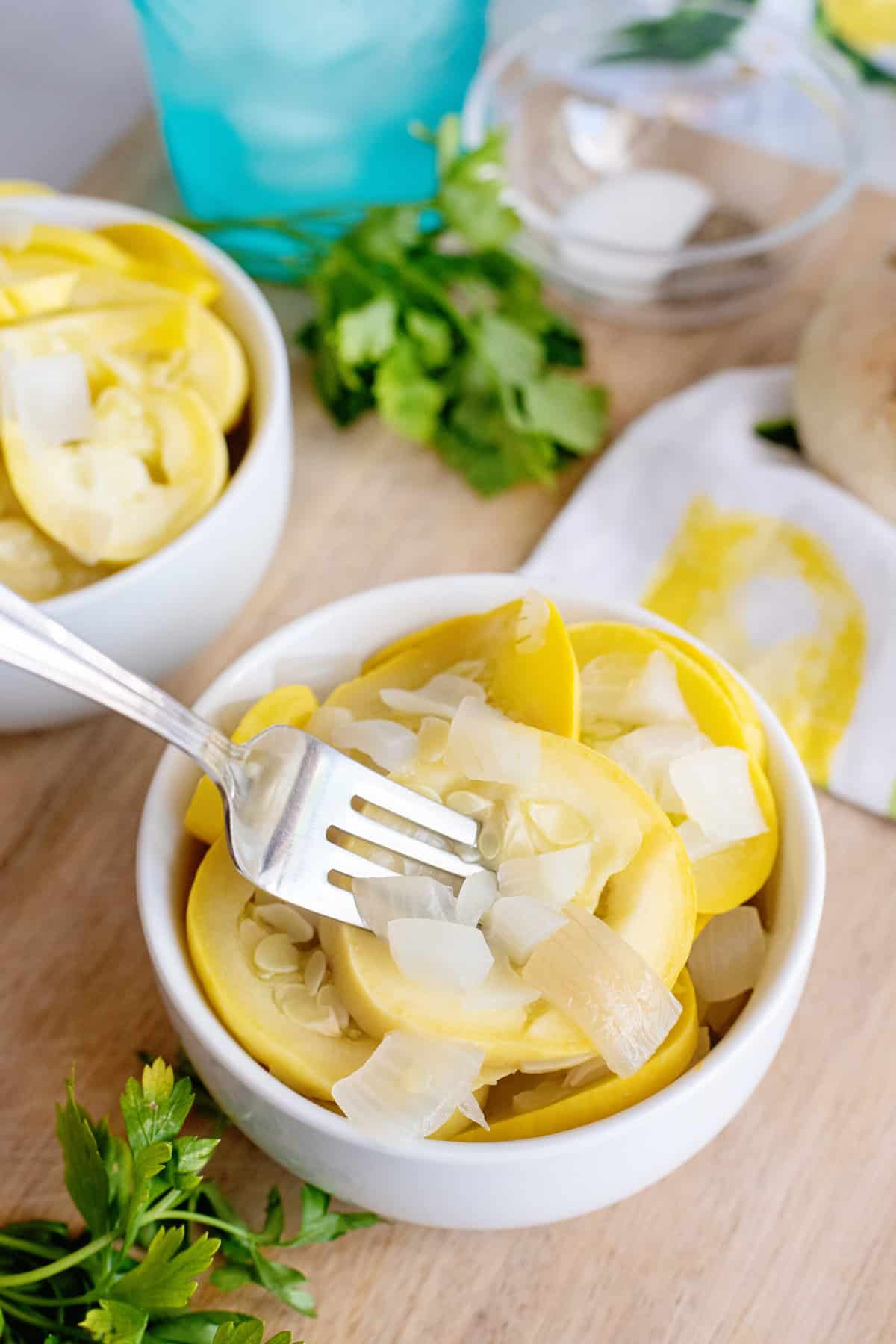 Bowl of boiled squash.