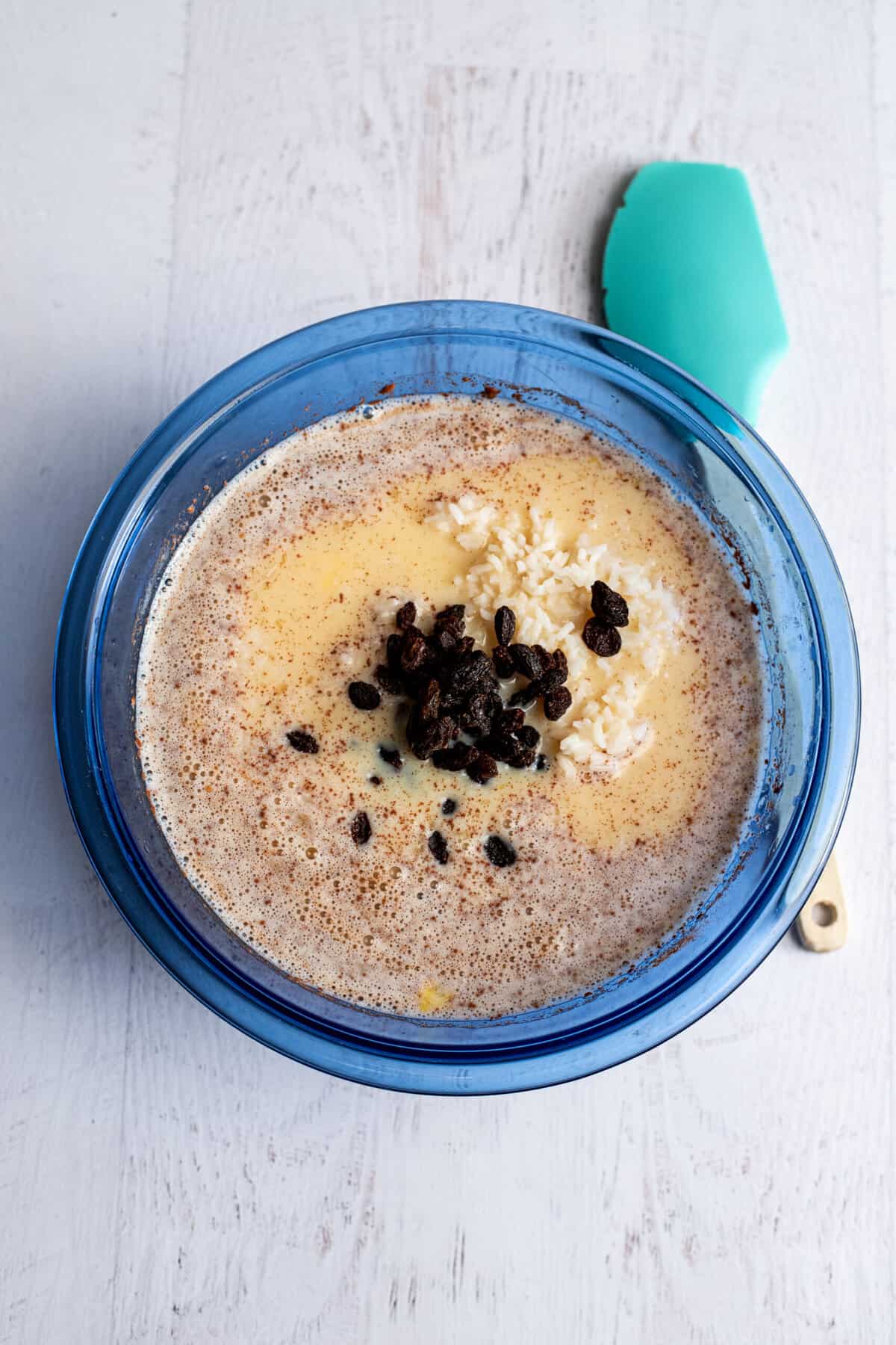 add rice and raising for southern baked rice pudding