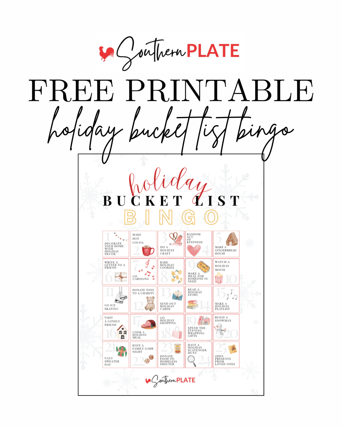 free printable holiday bingo