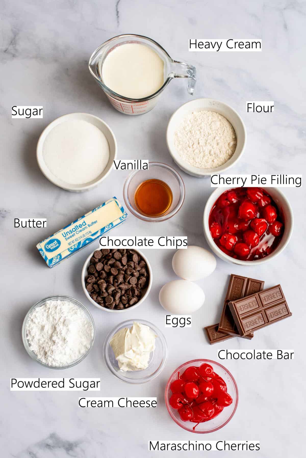 ingredients for Cherry Chocolate Brownie Cupcakes