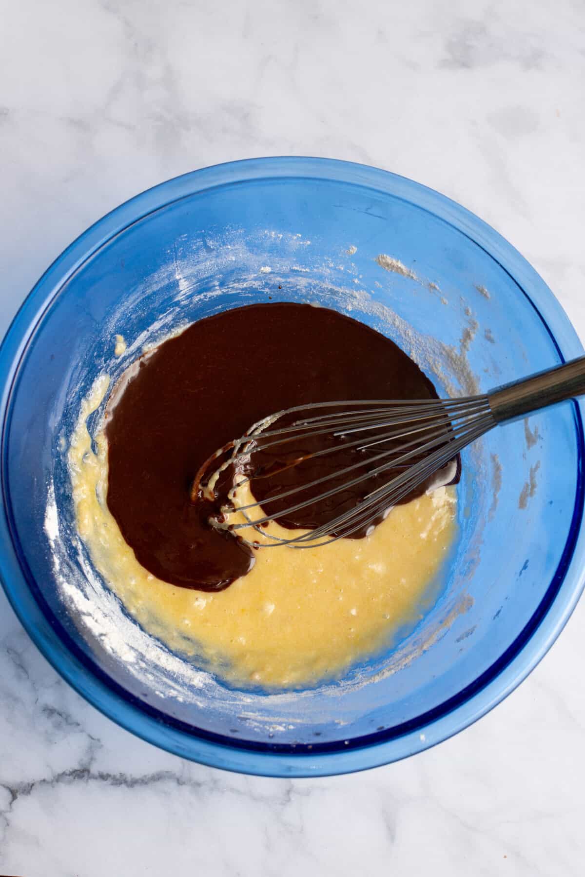 stir chocolate and egg mixture together