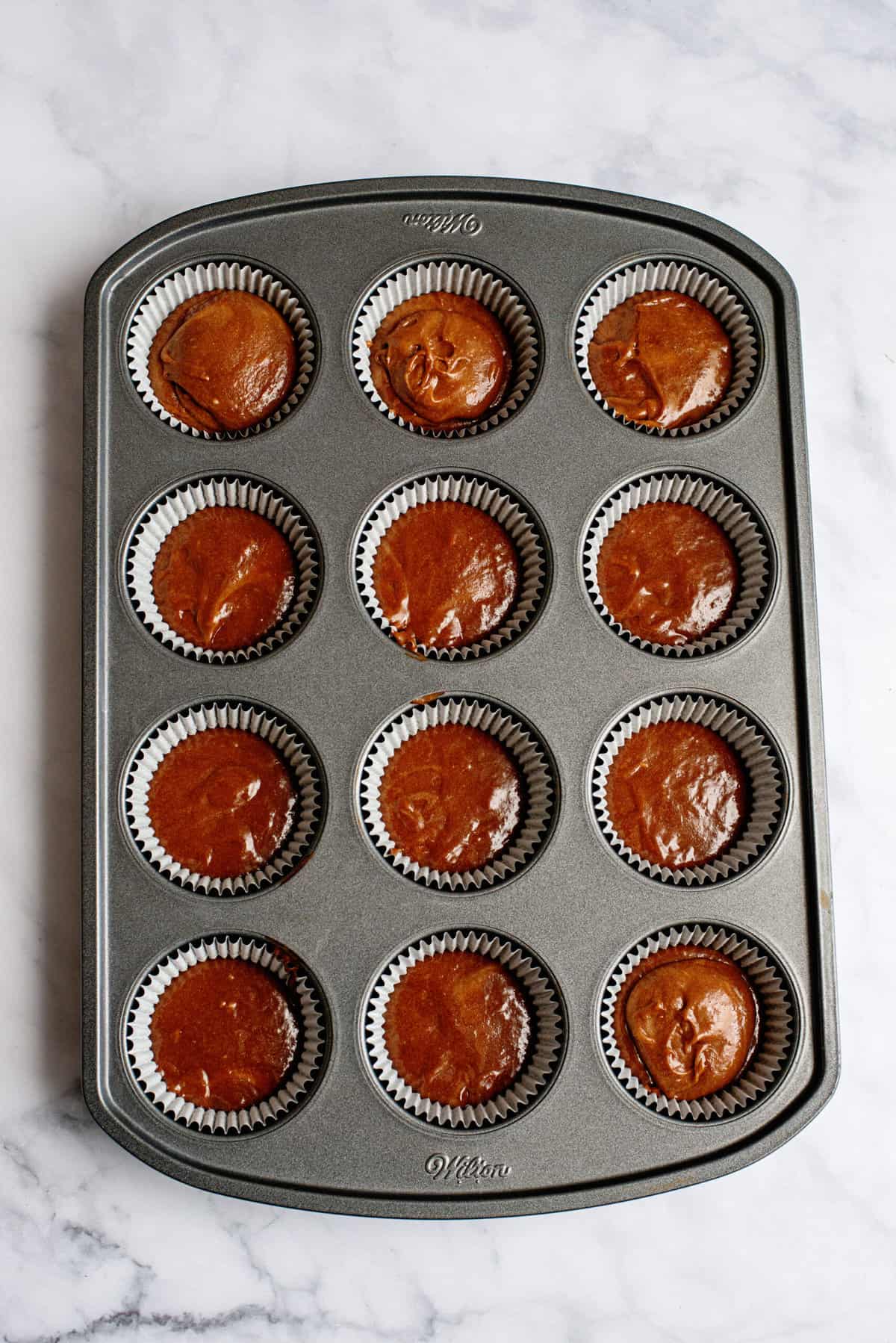 fill cupcake liners with batter