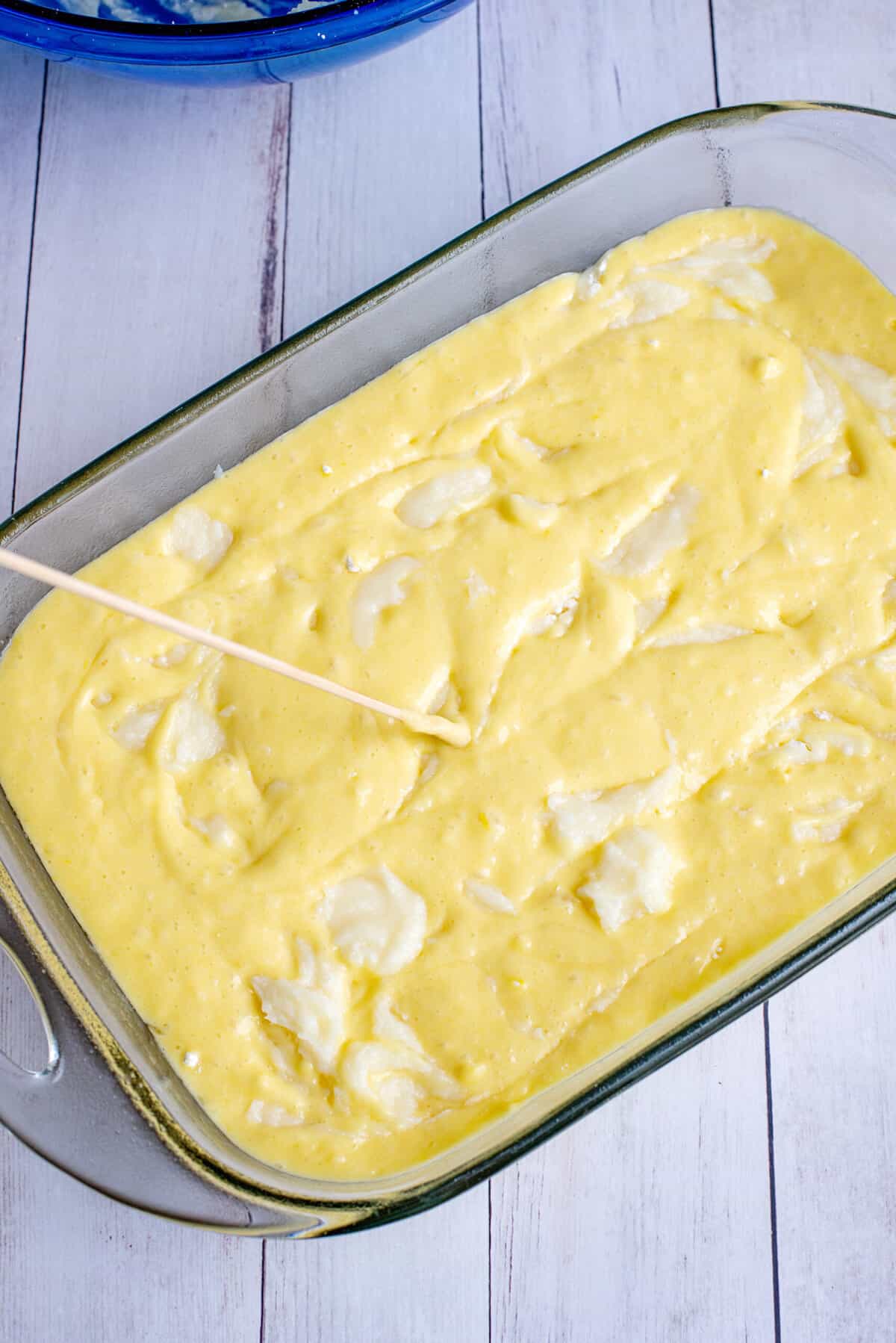 gently swirl cream cheese into lemon earthquake cake