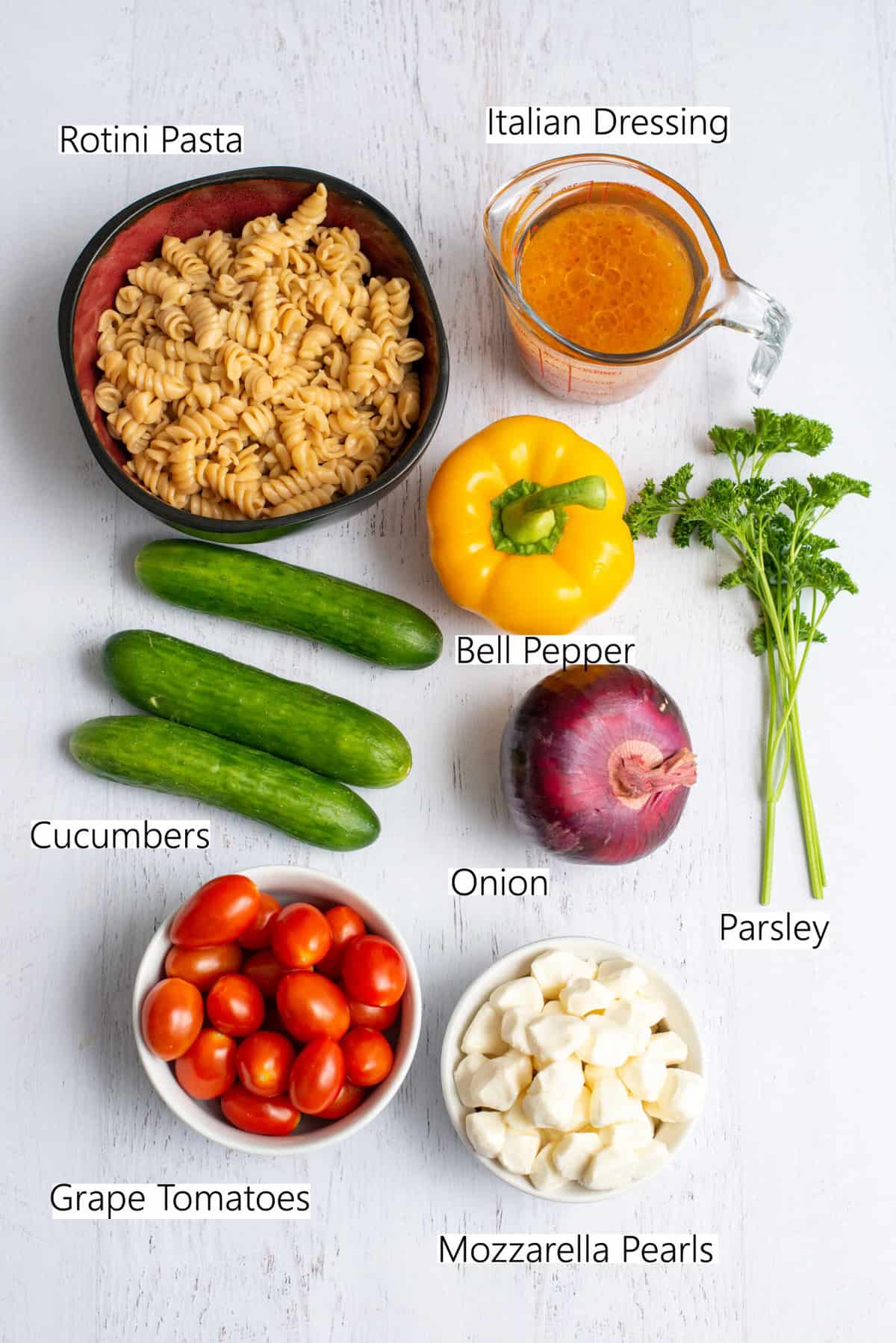 ingredients for Italian pasta salad