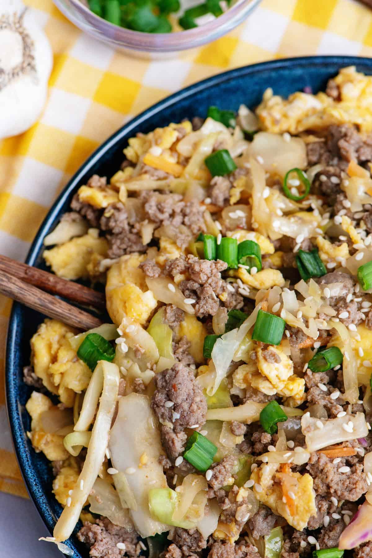 Eggroll in a bowl close up