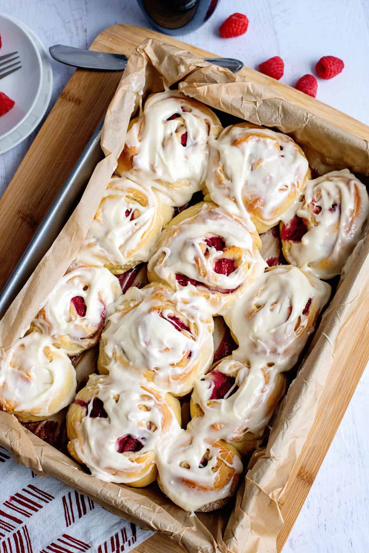 Homemade Raspberry Sweet Rolls with Light Cream Cheese Glaze