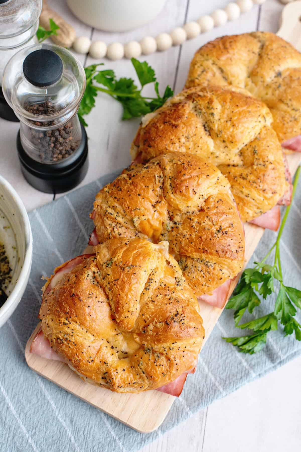 Baked ham and cheese croissants