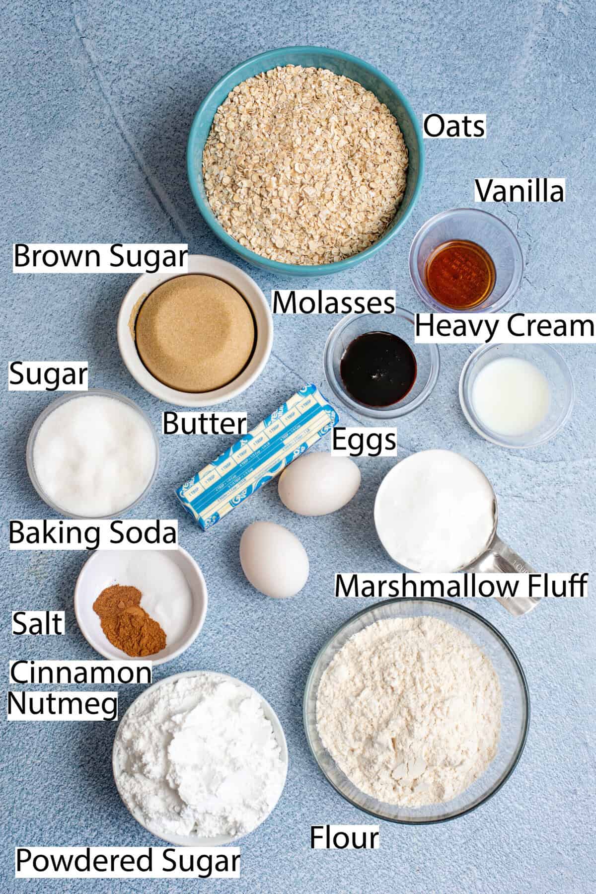 Ingredients you need to make oatmeal cream pies.
