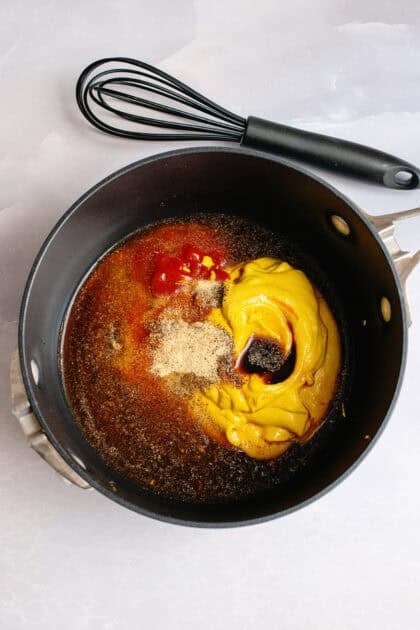 Unblended ingredients for Carolina Gold BBQ sauce in a pot.