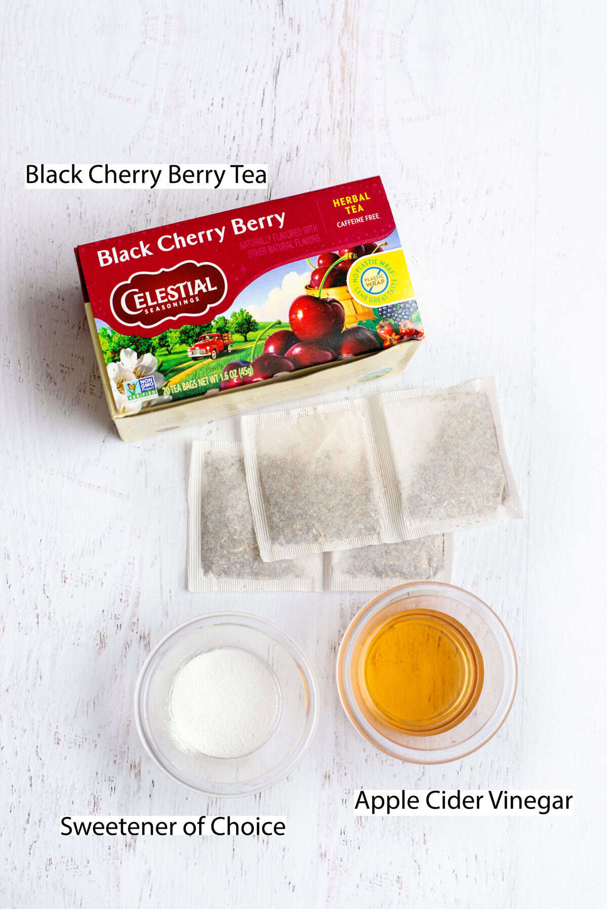 Ingredients for iced cherry apple tea