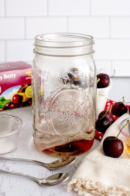 Tea bags seeping in a quart-sized mason jar