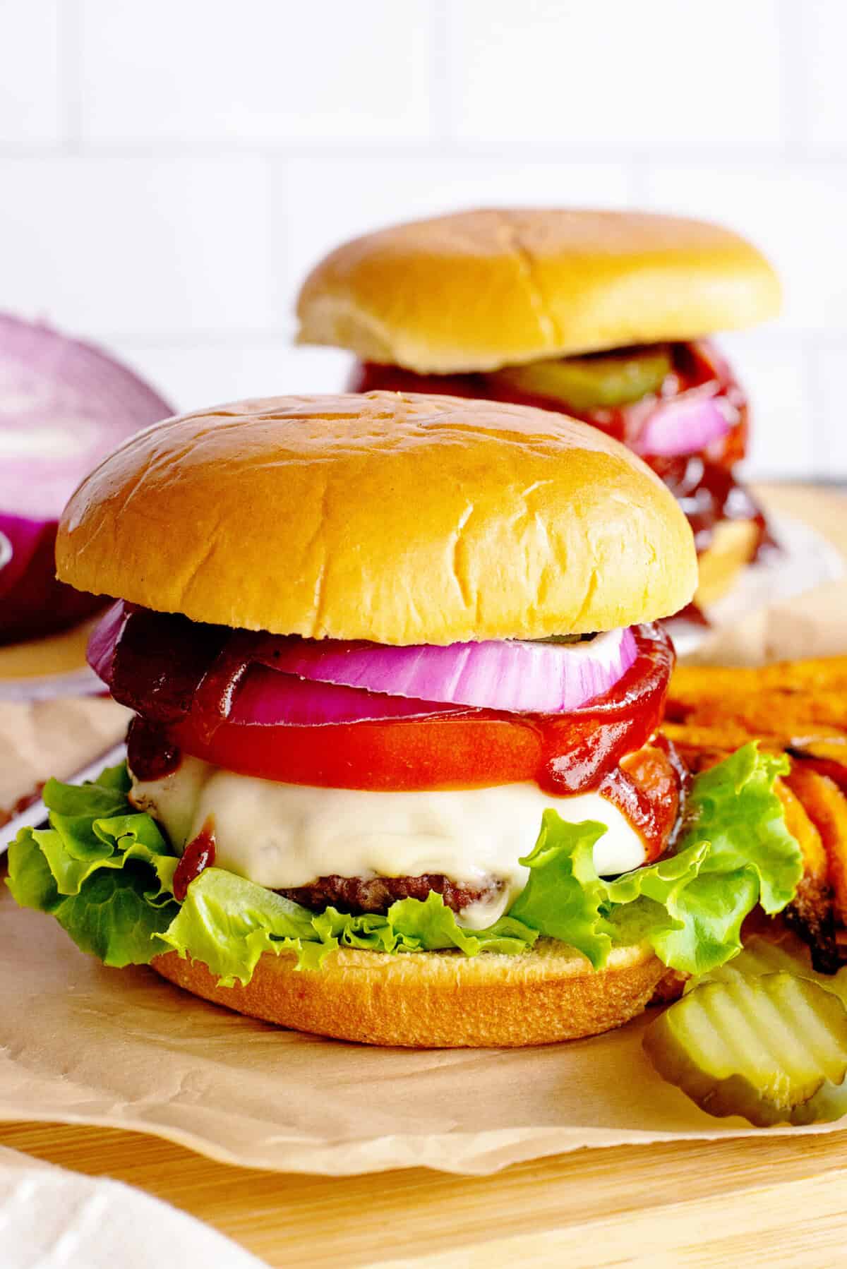 Two Southern grilled cheeseburgers