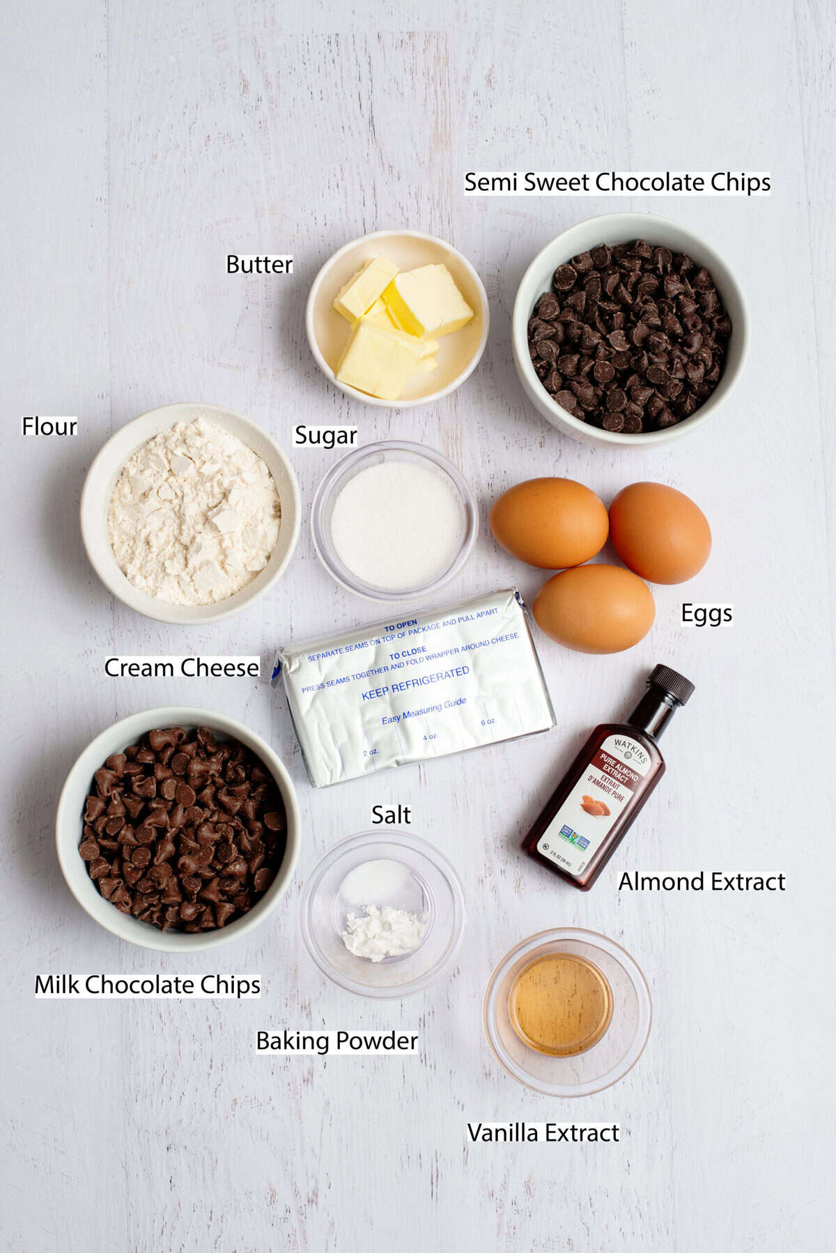 Ingredients for the marble cheesecake brownies