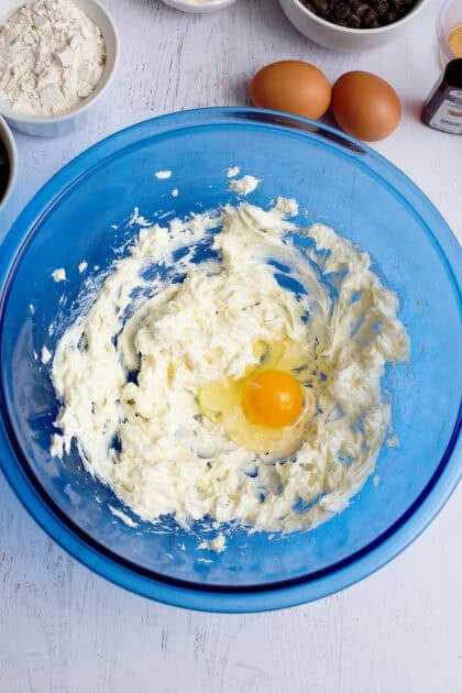 Egg added to the cheesecake layer mixture