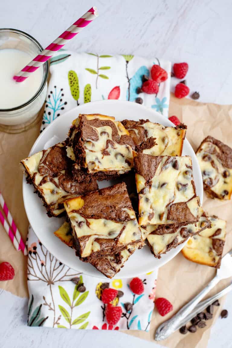 Plate of marble cheesecake brownies