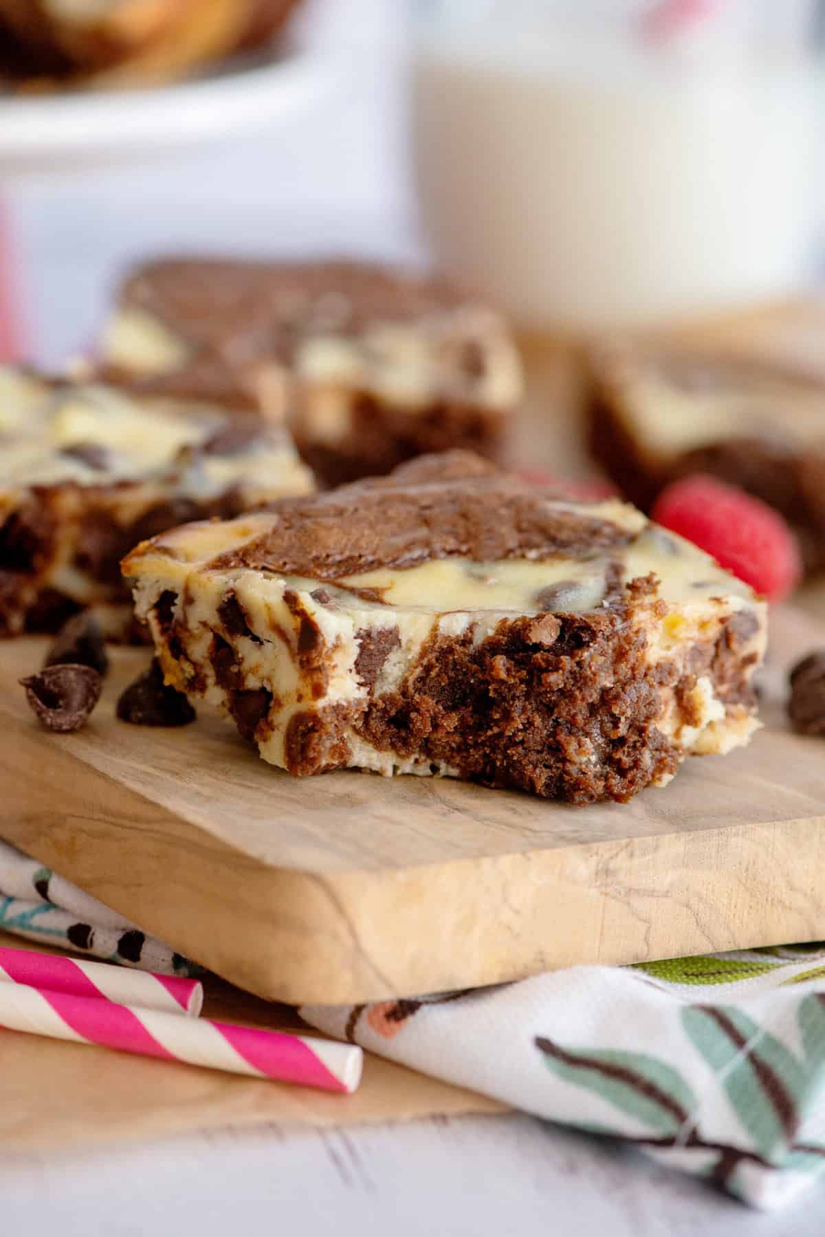 Single brownie on a cutting board