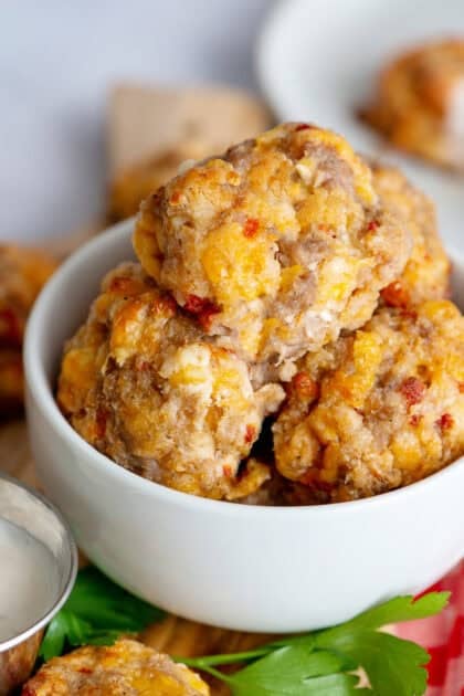 Small bowl of cream cheese sausage balls